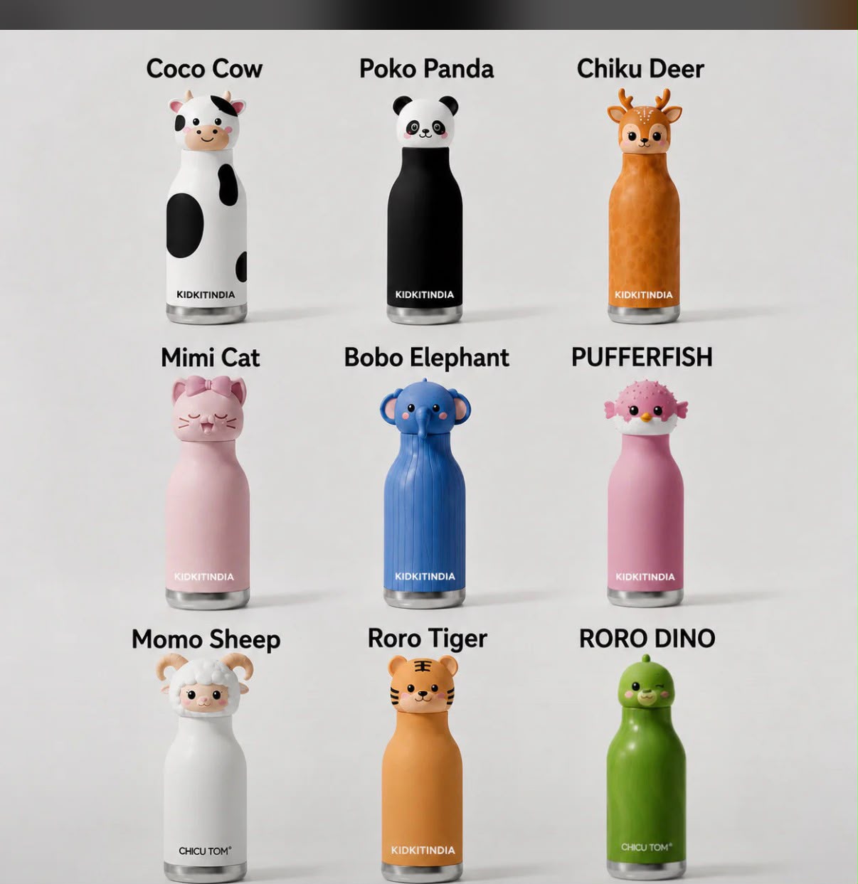 Animal Cap Kids Steel Bottle (9 Characters)