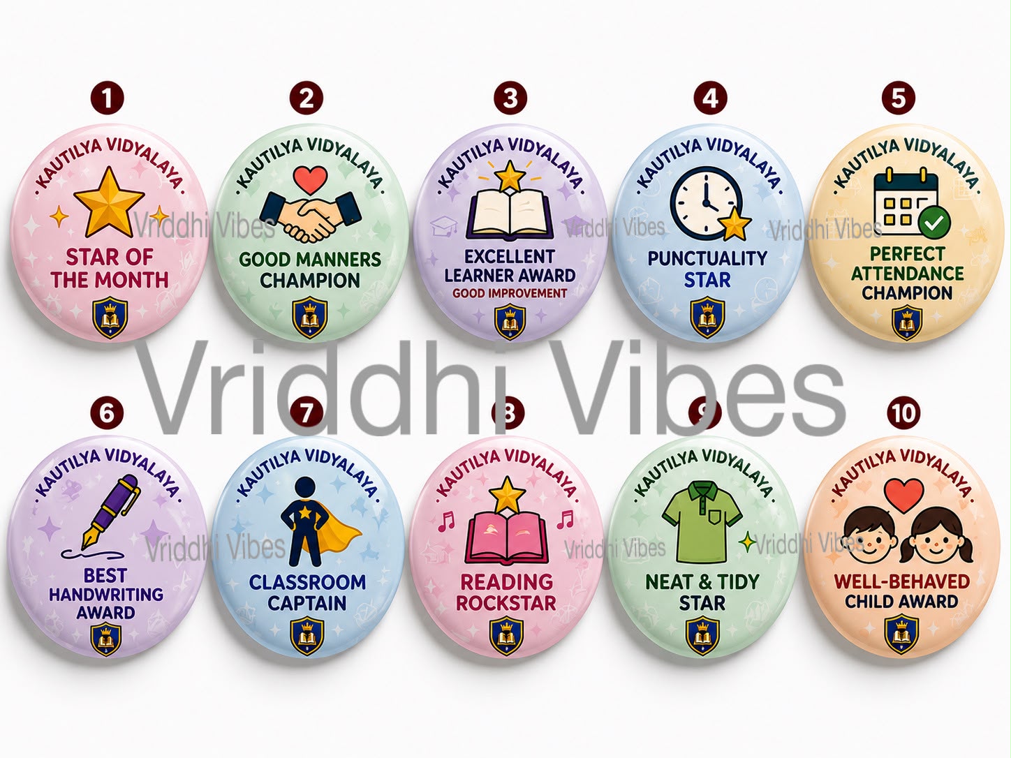 Pastel Custom Award Badges (Set of 10)