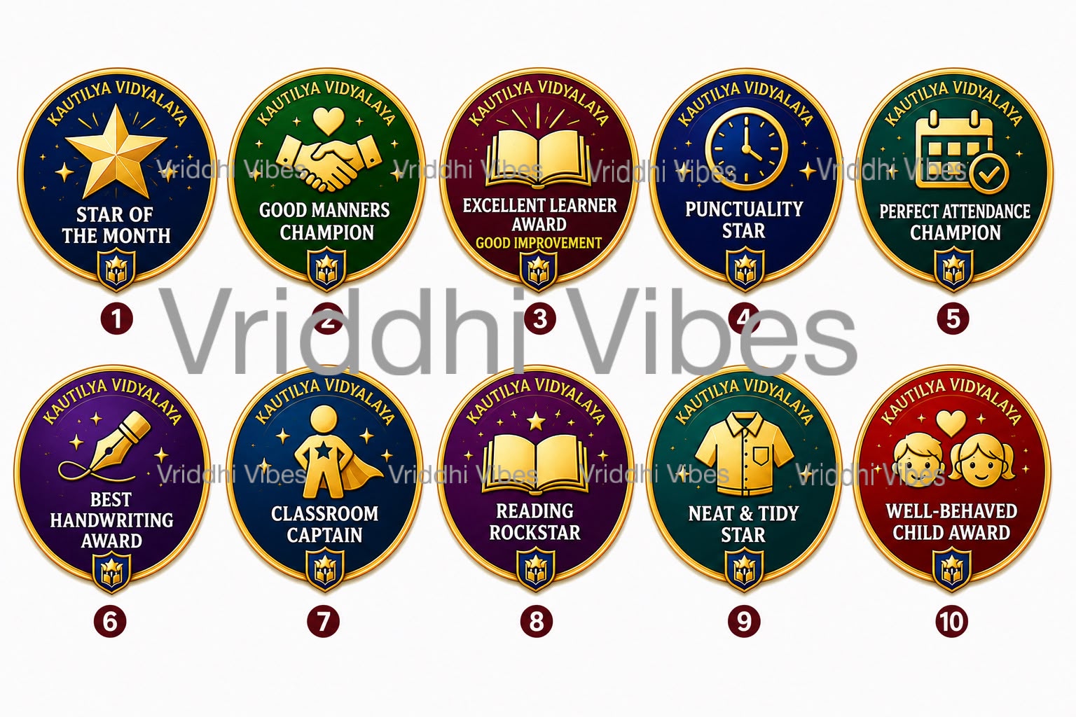 Royal Gold Custom Award Badges (Set of 10)